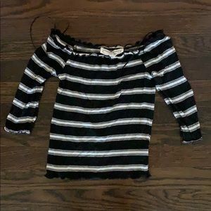 black and white striped off the shoulder top